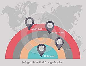 Infographics circles point on world map in background light color