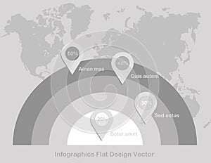 Infographics circles point on world map in background paper white grey