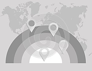 Infographics circles point on world map in background paper white grey blank