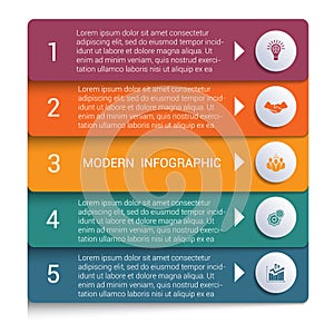 Infographics from color strips. Modern infographics 5 options for banner, business processes, workflow, diagram, flowcharts