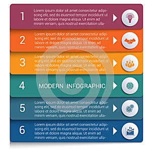 Infographics from color strips. Modern infographics 6 options for banner, business processes, workflow, diagram, flowcharts