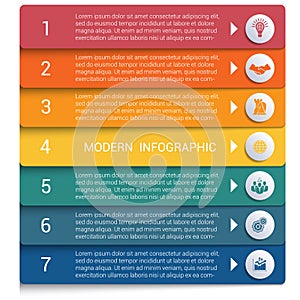 Infographics from color strips. Modern infographics 7 options for banner, business processes, workflow, diagram, flowcharts