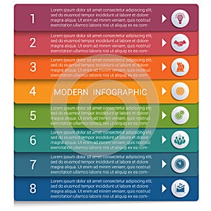 Infographics from color strips. Modern infographics 8 options for banner, business processes, workflow, diagram, flowcharts