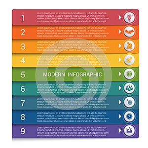 Infographics from color strips. Modern infographics 9 options for banner, business processes, workflow, diagram, flowcharts