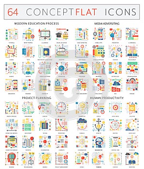 Infographics concept icons of modern education, media adversiting, project planning, human productivity. Premium quality