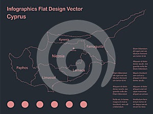 Infographics Cyprus map outline, flat design, color blue orange