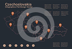 Infographics Czechoslovakia map outline, flat design, color blue orange photo