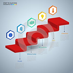 Infografiky  trojrozměrný schodiště krok na úspěch. obchod časová osa barvitý infografiky šablona ikony a prvky 