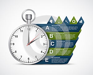 Infographics design template. Clock with colored ribbons.