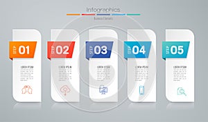 Infographics design vector and business icons with 5 options.