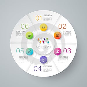 Infographics design vector and business icons with 6 options.