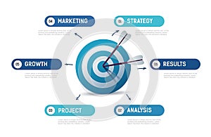 Infographics diagram goals Business. Concept of hitting exactly target.