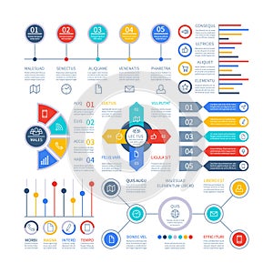 Infographics diagrams. Infochart elements, marketing chart and graphs, bar diagram. Option planning graph, strategy