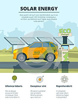 Infographics of electro cars. Eco conceptual pictures with electronic automobiles