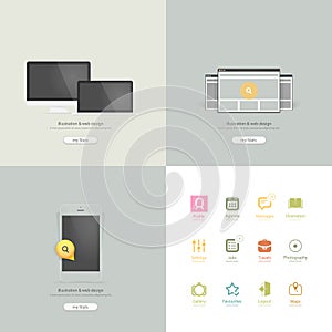 Infographics elements: Collection of colorful flat kit UI navigation elements with icons for personal portfolio website and mobile