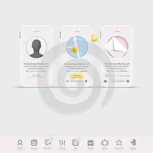 Infographics elements: Collection of colorful flat kit UI navigation elements with icons for personal portfolio website and mobile