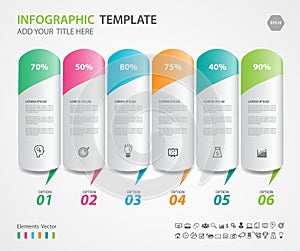 Infographics elements diagram with 6 steps, options, Vector illustration, Cylinder 3d icon, presentation