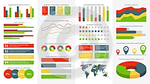 Infographics elements. Info charts, diagrams and graphs. Flowchart and timeline for business report presentation vector