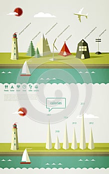 Infographics elements with a lighthouse