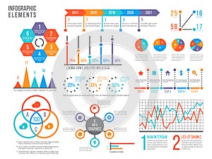 Infographics elements. Statistics chart, option flowchart and timeline. Diagram, budget graph. Business presentation