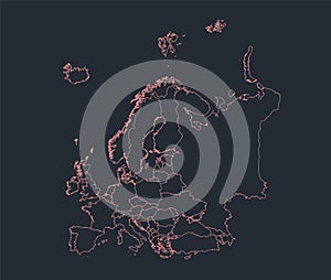 Infographics Europe map outline, flat design, color blue orange blank