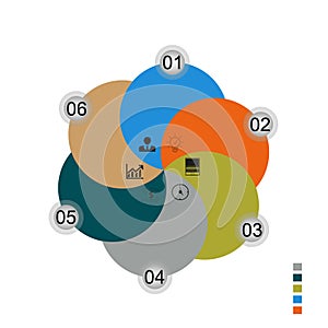 Infographics flower with icons text in six steps