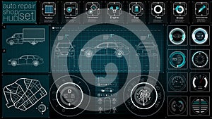 Infographics of freight transport and transportation.Template of automobile infographics. Abstract virtual graphic touch user inte