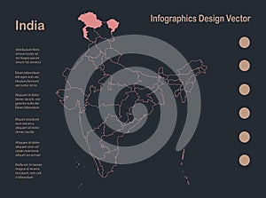 Infographics India map outline, flat design, color blue orange