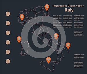 Infographics Italy map outline, flat design, administrative division