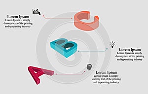 Infographics with letters in three stages