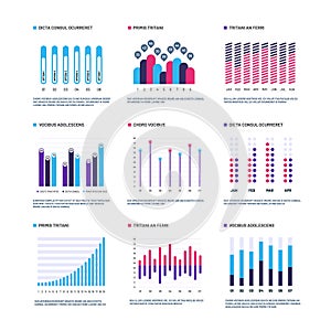 Infographics. Marketing graphs financial histogram, bar chart. Statistic charts and stock infocharts. Infographic vector photo