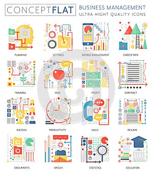 Infographics mini concept Business management icons for web. Premium quality color conceptual flat design web graphics