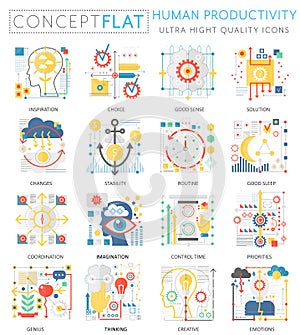 Infographics mini concept Human productivity icons for web. Premium quality color conceptual flat design web graphics
