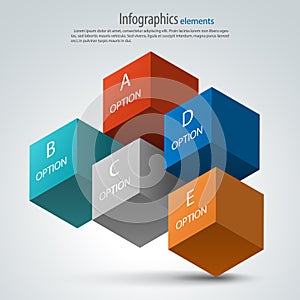 Infografiky možnosti prvky.  trojrozměrný vektor kostky 