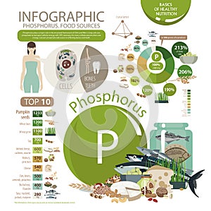 Infografiky z fosfor obsah v přírodní jídlo produkty 