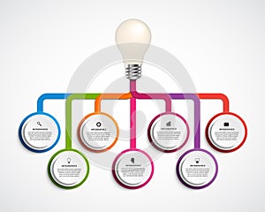 Infographics for presentations or information banner. Idea light bulb infographic template.