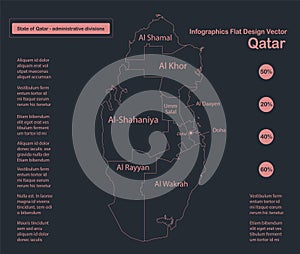 Infographics Qatar map outline, flat design, color blue