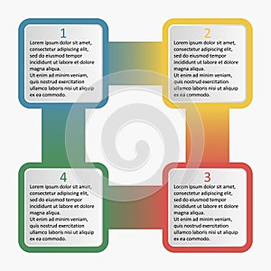 Infographics with rounded squares. Business template with 4 options, parts, steps or processes. Vector illustration.