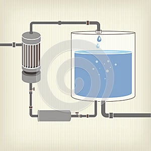 Infographics scheme with a liquid, a water tank