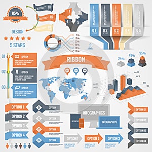 Infographics set with options. Business icons and charts circle origami style. Vector illustration. Diagram, web design.