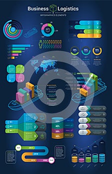 Infografica impostato opzioni. grafico un icona. il negozio un la logistica buio 