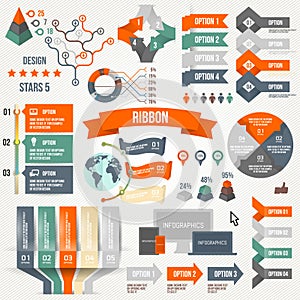 Infographics set with options. Infographic, Ribbon, Logo, Icon and 3d Vector Elements. Social Communication Concept.