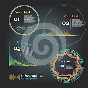 Infographics with sound waves on a dark background