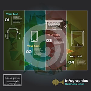 Infographics with sound waves and devices on a dark background