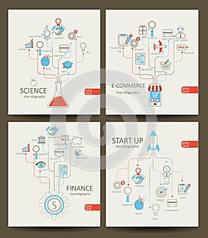 Infographics of startup, finance, e-commerce, science.