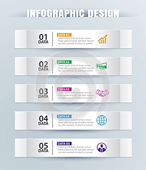 Infographics tab in horizontal paper index with 5 data template.