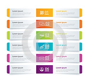 Infographics tab in horizontal paper index with 6 data template. Vector illustration abstract background. Can be used for workflow