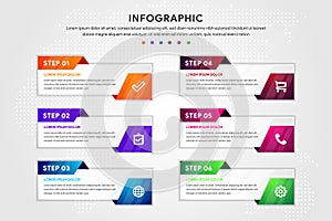 Infographics tab in horizontal paper index with six data template. Vector illustration abstract background.