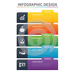 Infographics tab index 5 option template. Vector illustration ba