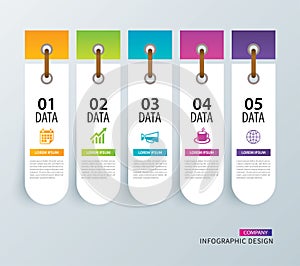 Infographics tab in vertical paper index with 5 data template. V